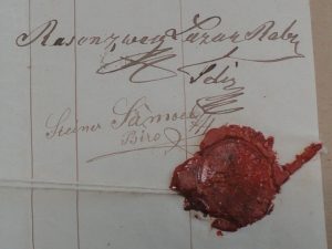 Rabbi's signature and seal, Hungary, circa 1846. historytrace blog post about historical documents and vital records. Image copyright Hannah Gill